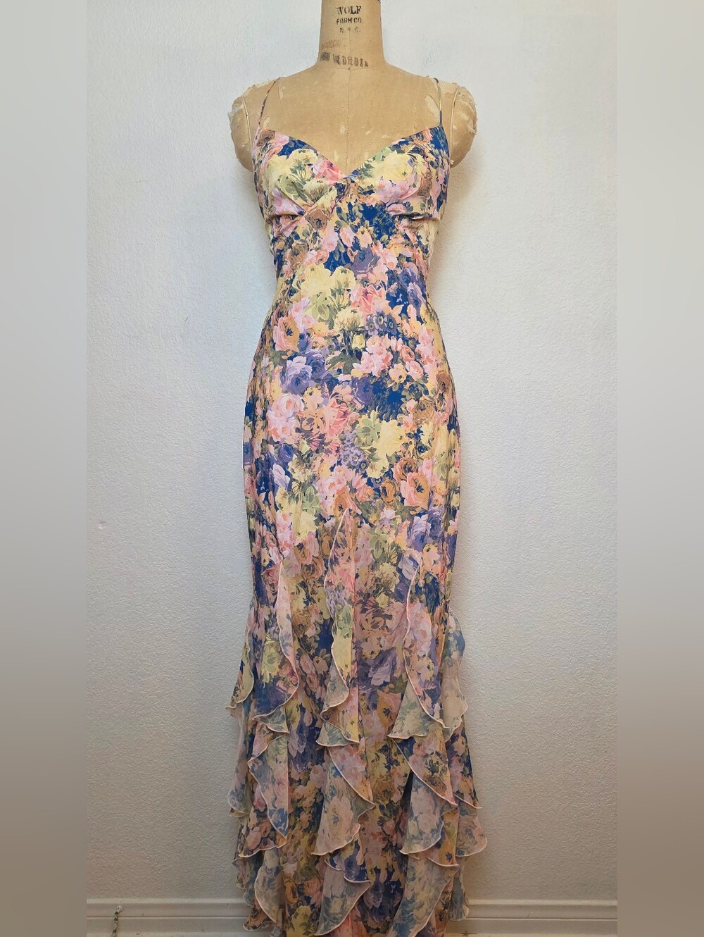 For Love & Lemons Pink Elea Floral Maxi Ruffle Dress - Picture 9 of 13